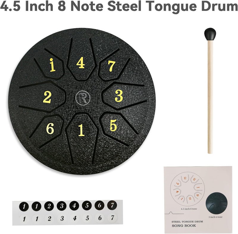 RANMING 4.5 Inch 8 Note C Key Steel Tongue Drum - Tongue Drum for Meditation, Yoga & Sound Therapy, Portable Handpan Drum with Soothing Harmonics, Ideal Gift for Beginner&Adults,Black - Image 5